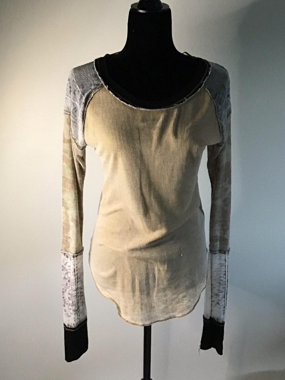 We The Free Layered Ribbed Long Sleeve Top in Beige, Gray and Black